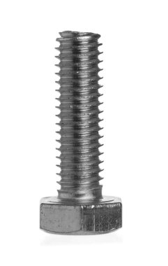 Bir metal cıvata beyaza izole edilmiş. Donanım aracı