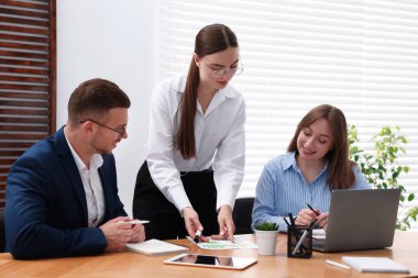 Ofisteki bir grup insanla çalışan bir iş koçu.