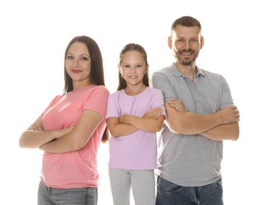 Beyaz arka planda mutlu aile portresi