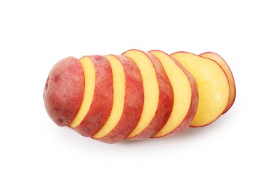 Beyaz manzaralı, taze kırmızı patates kes.