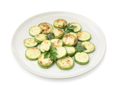 Lezzetli kızarmış kabak dilimleri ve beyaz maydanozlar.