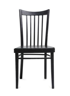 Beyaza izole edilmiş şık bir sandalye. Kullanılmış eşyalar