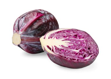 Kırmızı lahanaların yarısı beyaza izole edilmiş.