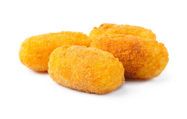 Beyaza izole edilmiş bir sürü lezzetli kızarmış kroket.