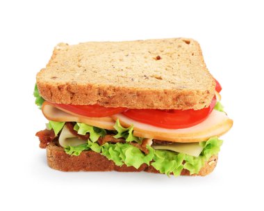 Jambonlu, pastırmalı, peynirli ve sebzeli lezzetli sandviç.