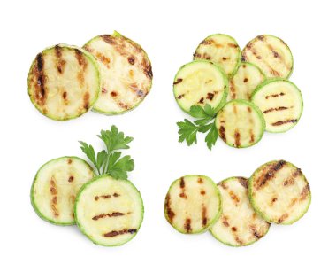 Izgara kabak dilimleri ve beyaz maydanoz, hazır. Üst görünüm