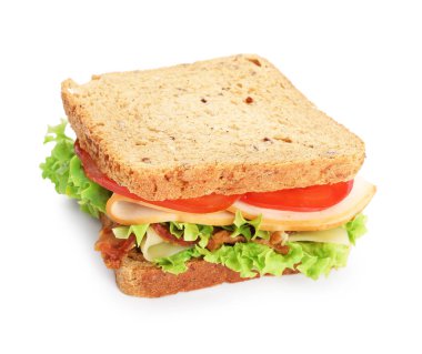 Jambonlu, pastırmalı, peynirli ve sebzeli lezzetli sandviç.