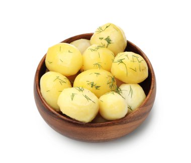 Lezzetli, taze haşlanmış patates ve dereotlu beyaz.