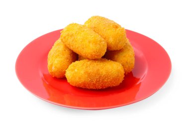 Beyaza izole edilmiş bir sürü lezzetli kızarmış kroket.
