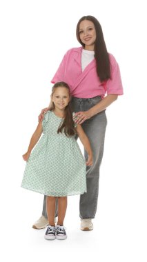 mutlu anne ve kızı beyaz zemin üzerine