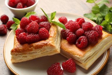 Ahududu ve nane aromalı lezzetli poğaçalar, yakın plan.