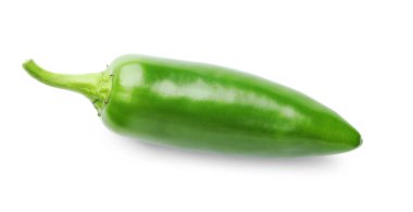 One whole green jalapeno pepper isolated on white
