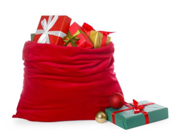 Noel Baba çantası ve beyaz tenli parlak mücevherler.