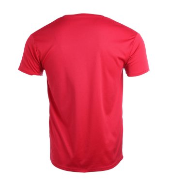 Beyazda kırmızı tişört var. Tasarım için model