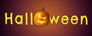 Cadılar Bayramı posteri, pankart tasarımı. Değişken arkaplana karşı O harfi yerine Ürkütücü Jack-O-Lantern