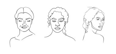 Beyaz arka planda kadın portreleri, set