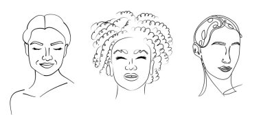 Beyaz arka planda kadın portreleri, set