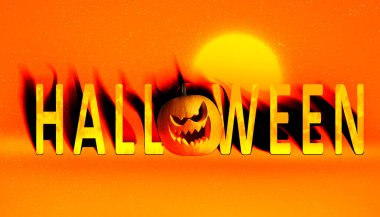 Cadılar Bayramı poster tasarımı. Turuncu arka planda O harfi yerine Jack-O-Lantern