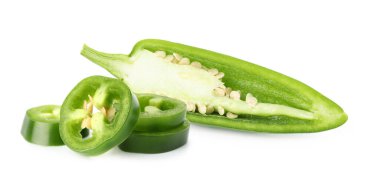 Sliced green jalapeno peppers isolated on white