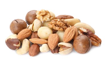 Mix of different nuts isolated on white