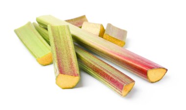 Beyaz renkte taze ravent sapları kes.