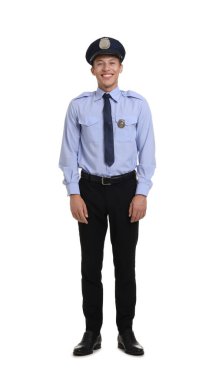 Beyaz üniformalı genç polis.