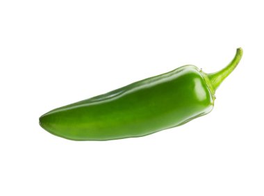 One whole green jalapeno pepper isolated on white