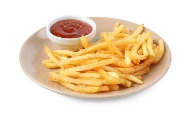 Lezzetli patates kızartması ve beyaz soslu.