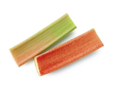 Taze ravent sapı parçaları beyaza izole edilmiş.