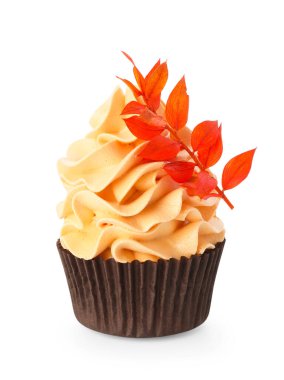 Kırmızı yapraklı, beyaz yapraklı lezzetli kek. Sonbahar atmosferi