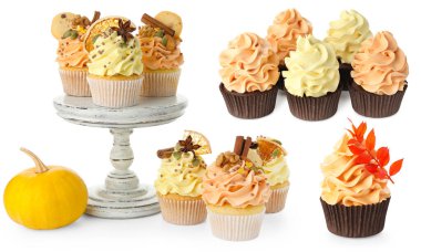 Lezzetli çörekler beyazda izole edilmiş, set.