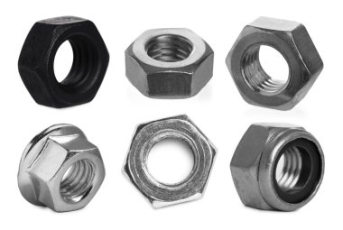 Farklı metal fındıklar beyaza izole edilmiş, set