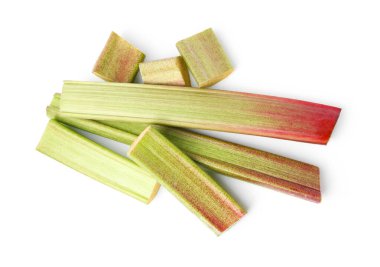 Beyaz, üst manzara izole taze ravent sapları kes