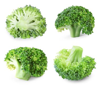 Taze brokoli çiçekleri beyaz sette izole edilmiş.