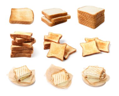 Tatsız yemek tadı. Beyaz üzerine izole edilmiş farklı ekmek türleri, set