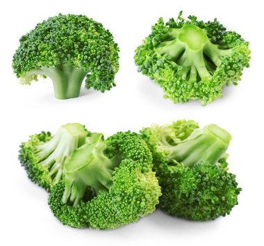 Taze brokoli çiçekleri beyaz sette izole edilmiş.