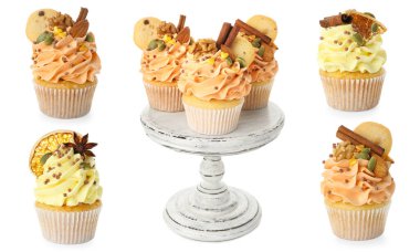 Lezzetli çörekler beyazda izole edilmiş, set.