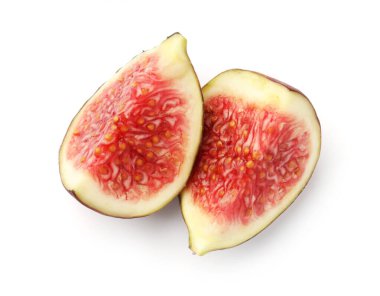 Olgun incir parçaları beyaza izole edilmiş, üst manzara