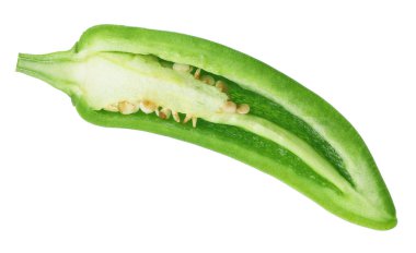 Half of green jalapeno pepper isolated on white