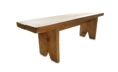 Tahta bank beyaz üzerine izole edilmiş. Kullanılmış eşyalar