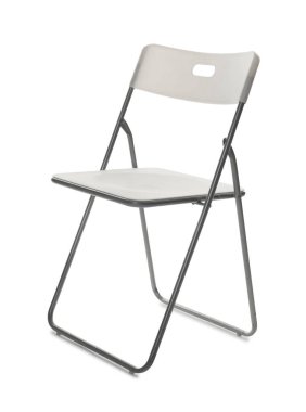 Beyaz koltukta izole edilmiş şık sandalye. Kullanılmış eşyalar