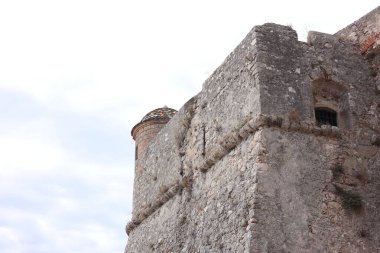 View of old building outdoors, low angle view. Space for text