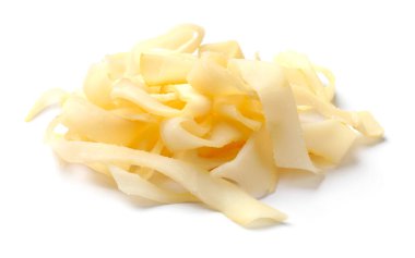 Tasty dried shredded squid isolated on white