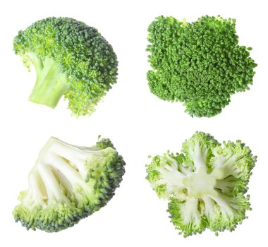 Taze brokoli çiçekleri beyaz sette izole edilmiş.