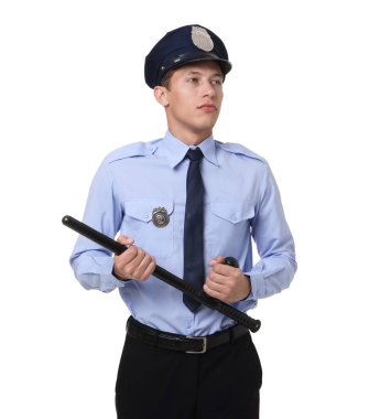 Üniformalı bir polis resminin beyaza saplanmış hali.