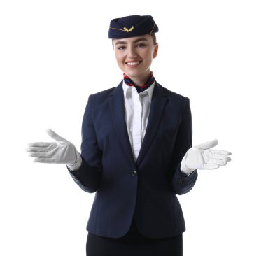 Pozitif hostes uçuş öncesi güvenlik brifingi veriyor.