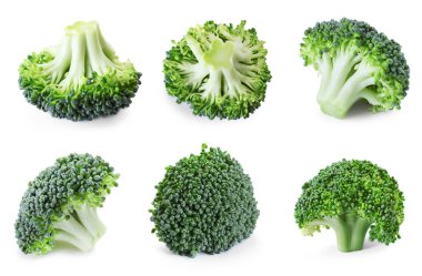 Taze brokoli çiçekleri beyaz sette izole edilmiş.