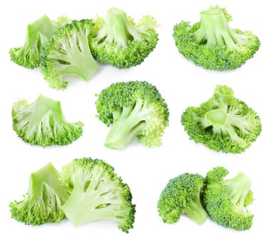 Taze brokoli çiçekleri beyaz sette izole edilmiş.