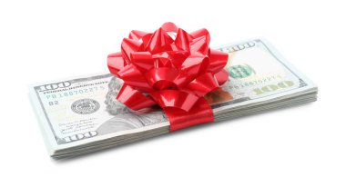 Beyaz üzerinde yay olan dolar banknotları