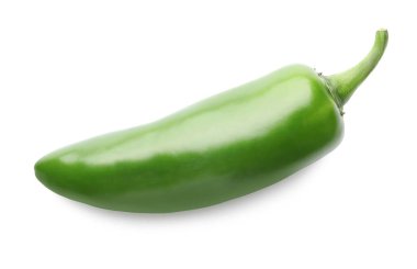 One whole green jalapeno pepper isolated on white